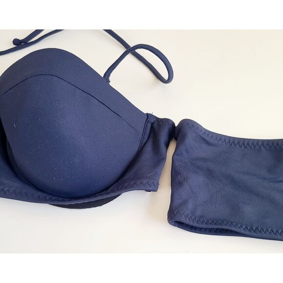 Yandy Navy Blue Bandeau Bikini Top With Halter Strap & Lace-Up Back - Picture 5 of 13
